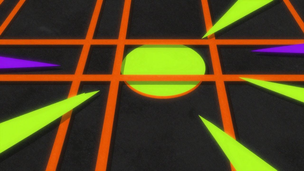 Abstract illustration of an overhead grid of court forms with several blazing lime, representing every feature you can switch on