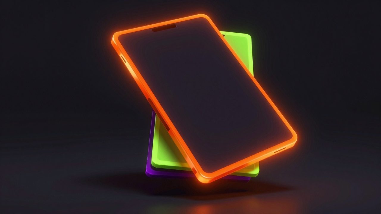 Abstract illustration of a dark glossy panel blazing orange at the edges with panels stacked behind, representing the front desk going live