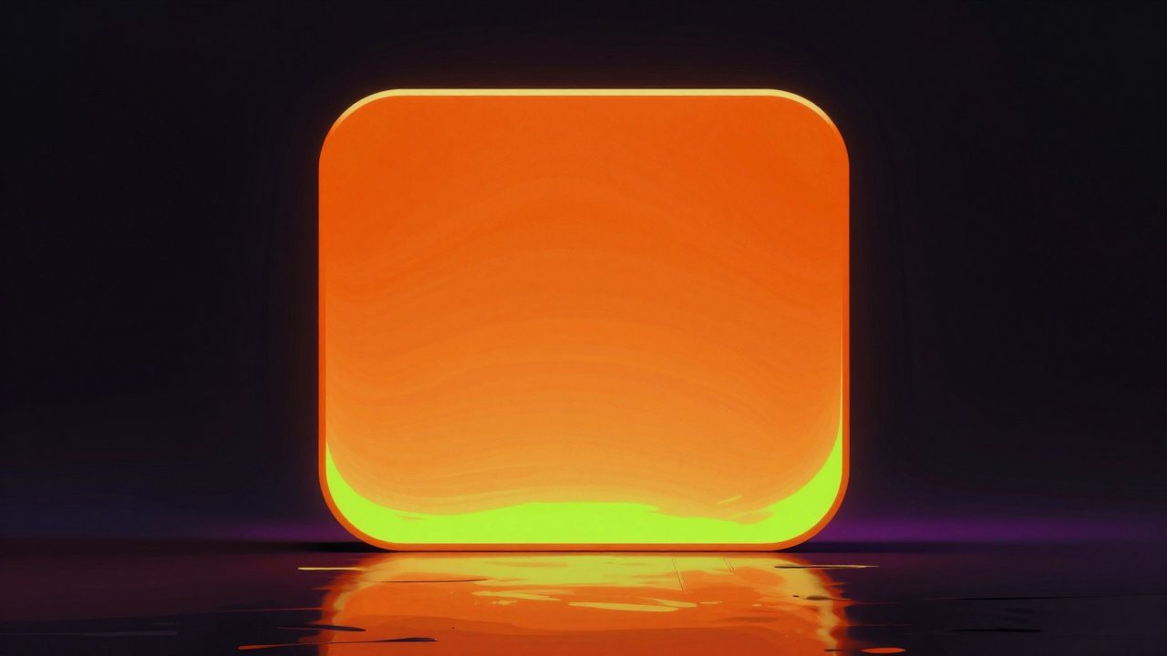 Abstract illustration of an upright rounded rectangle blazing orange with a long reflection, representing the member app across every kind of venue
